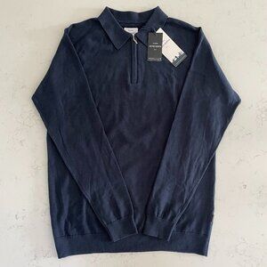 Peter Werth London N.1 Argus True Knit LS 1/4 Zip Polo Sweater Navy Sz US XL